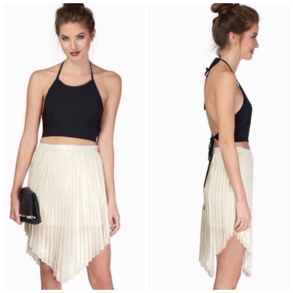 Tobi Gold Metallic Pleated V Point Skirt